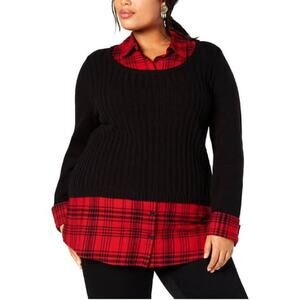 Style & Co Layered Look Tartan Plaid Sweater-2X